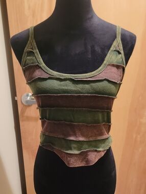 Striped Olive and Brown Scoop Neck Cropped Tank